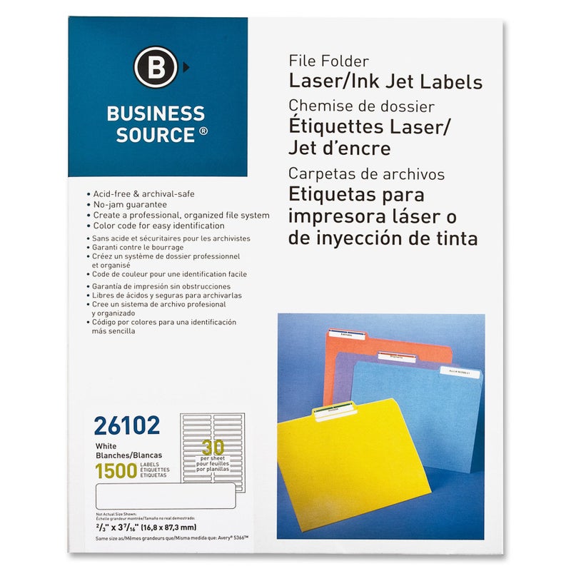 بيزنس سورس ملصقات ملفات Business Source 26102 - عبوة من 1500 ملصق - أبيض - Image 1